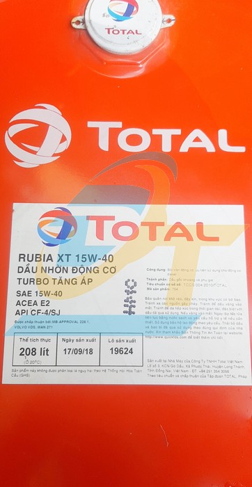 Dầu nhờn động cơ Total Rubia XT 15W-40 (208 lít) XT 15W-40 (208L) TotalEnergies | Giá rẻ nhất - Công Ty TNHH Thương Mại Dịch Vụ Đạt Tâm